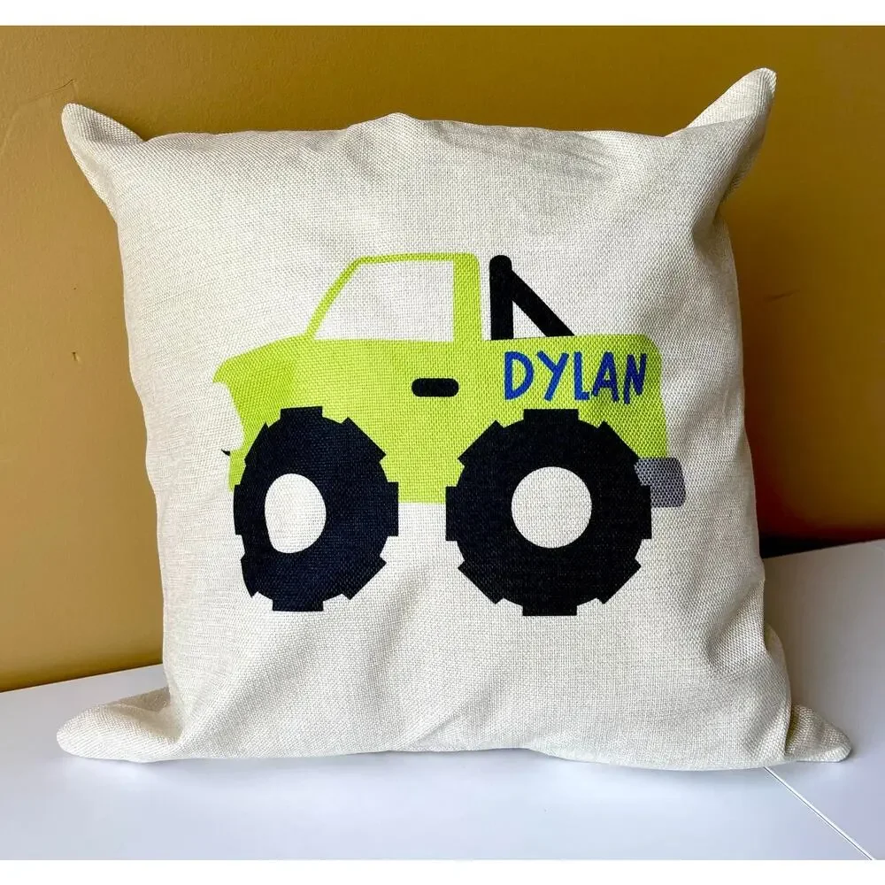 Monster Trucks & Tractors personalized. 16 x 16 linen cover only